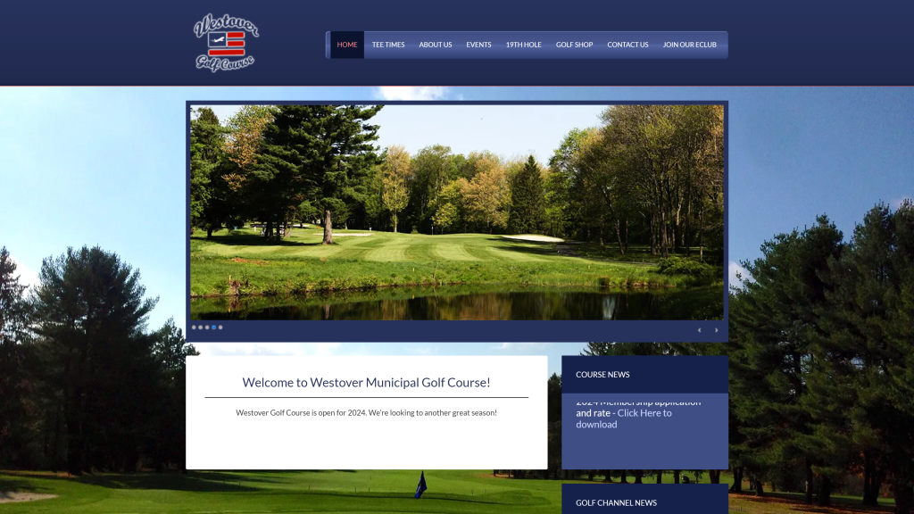 screenshot of the Westover Golf Club homepage