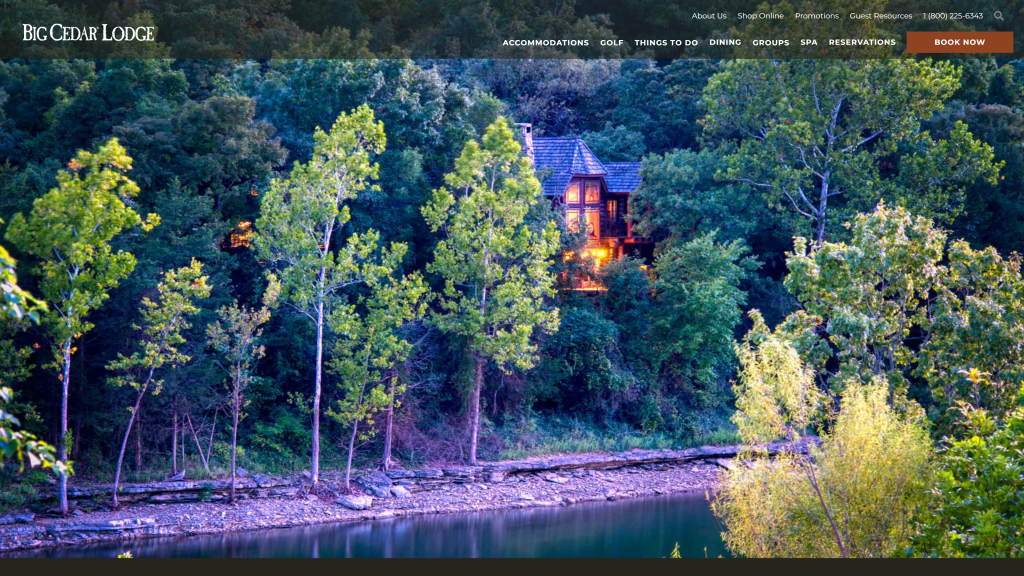 screenshot of the big cedar lodge homepage