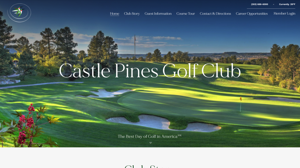 screenshot of the Castle Pines Golf Club homepage