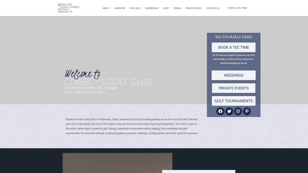 screenshot of the cowboys golf club  homepage
