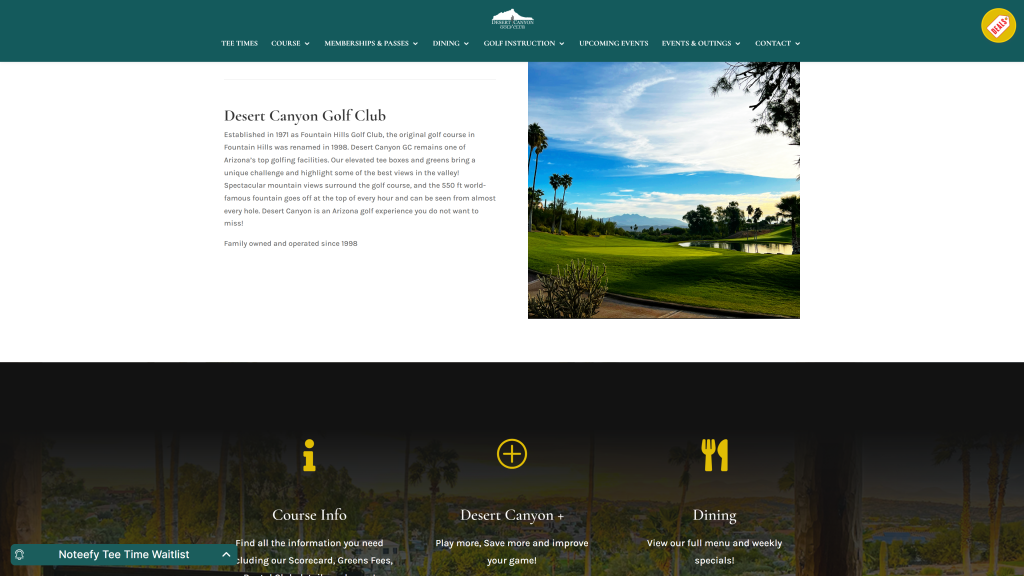 screenshot of the Desert Canyon Golf Club homepage