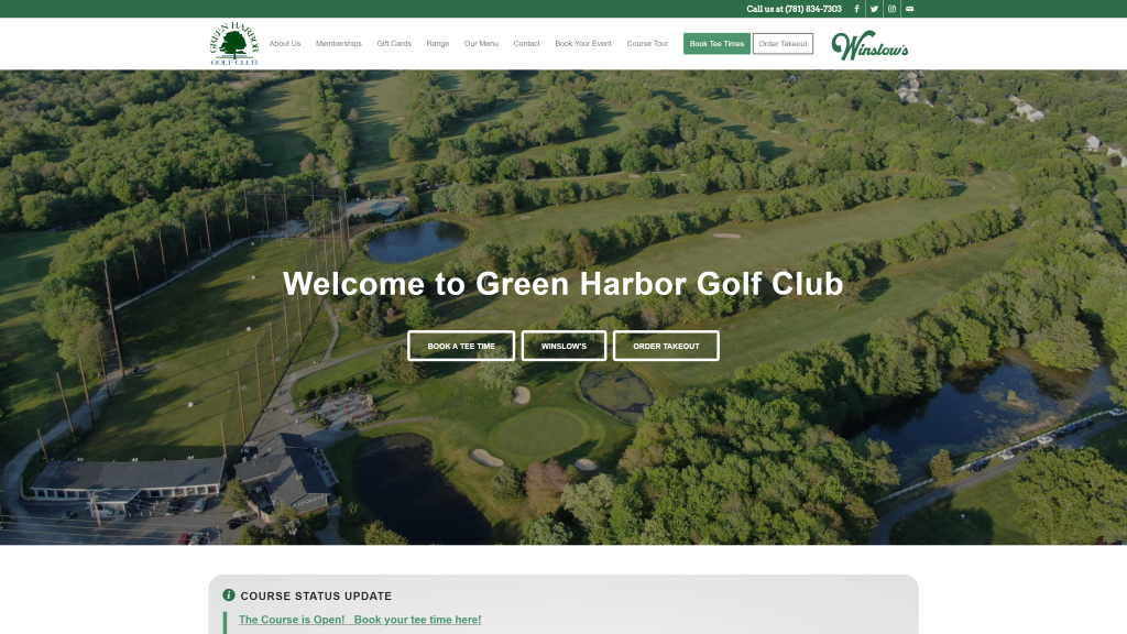 screenshot of the Green Harbor Golf Club nicest golf courses in massachusetts homepage