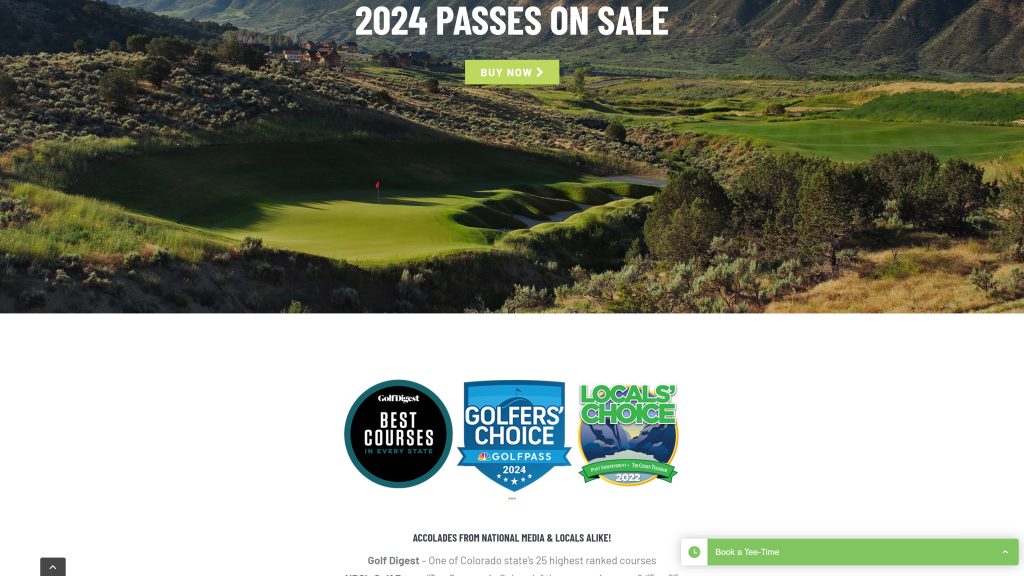 screenshot of the  Lakota Links Golf Course homepage