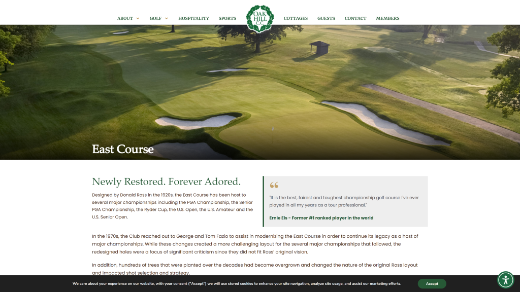screenshot of the Oak Hill Country Club best golf courses in New York. homepage