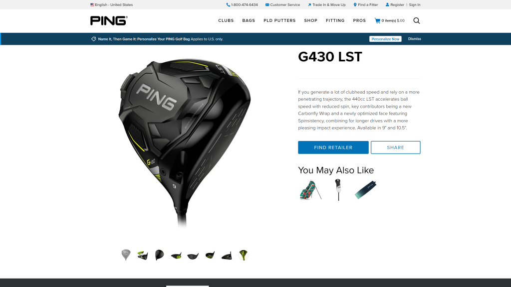 screenshot of the Ping G430 LST Driver homepage