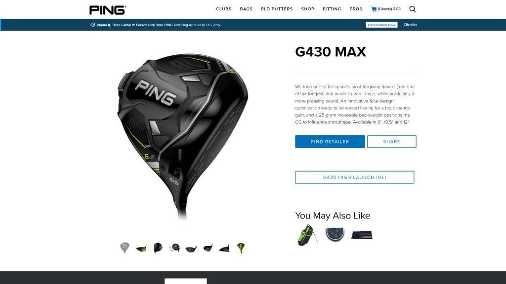 screenshot of the Ping G430 Max Driver homepage