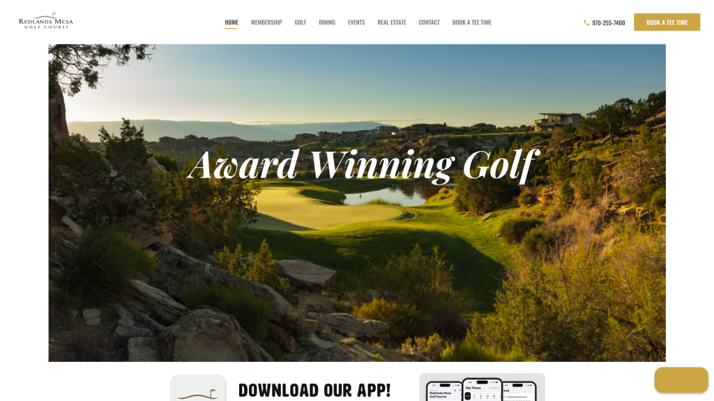 screenshot of the Redlands Mesa Golf Course homepage