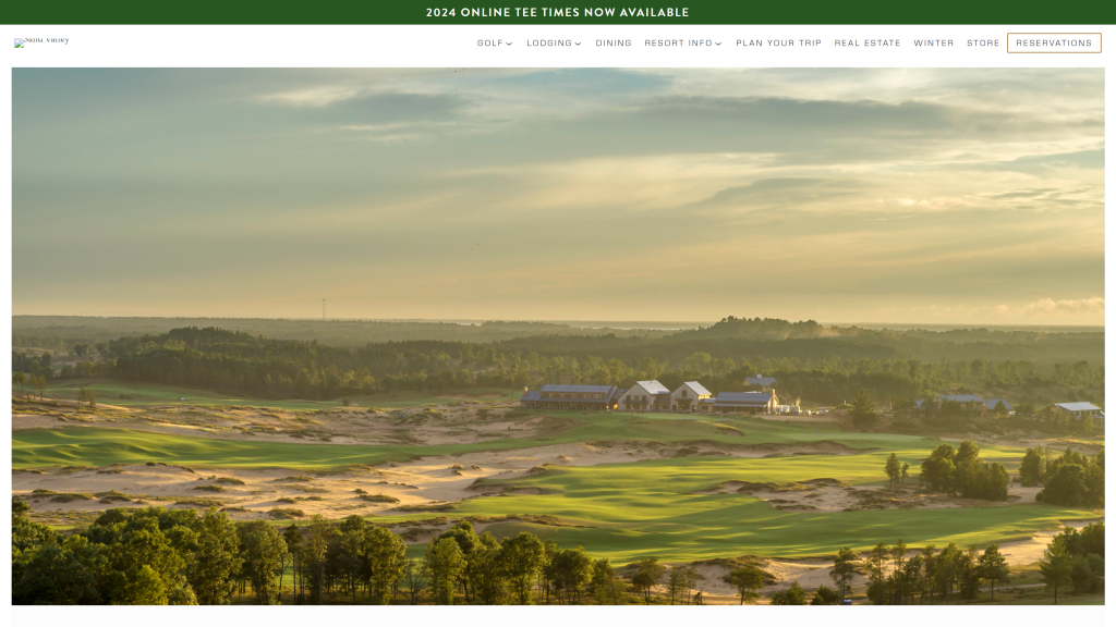screenshot of the sand valley homepage