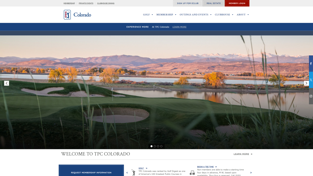 screenshot of tpc colorado best public golf courses in colorado homepage