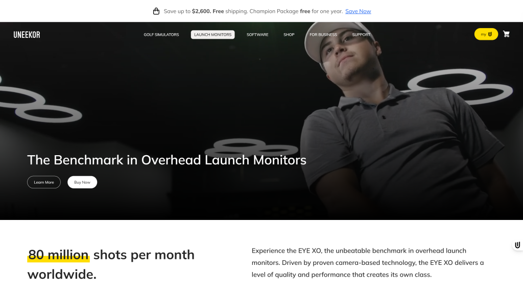 screenshot of the uneekor eye xo best golf launch monitor homepage