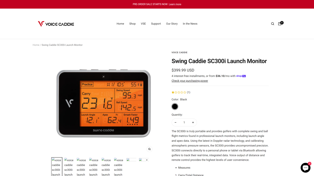 screenshot of the swing caddie best golf launch monitor homepage