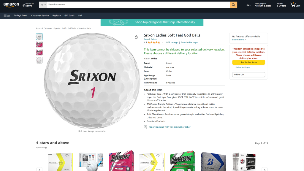screenshot of the srixon soft feel lady homepage