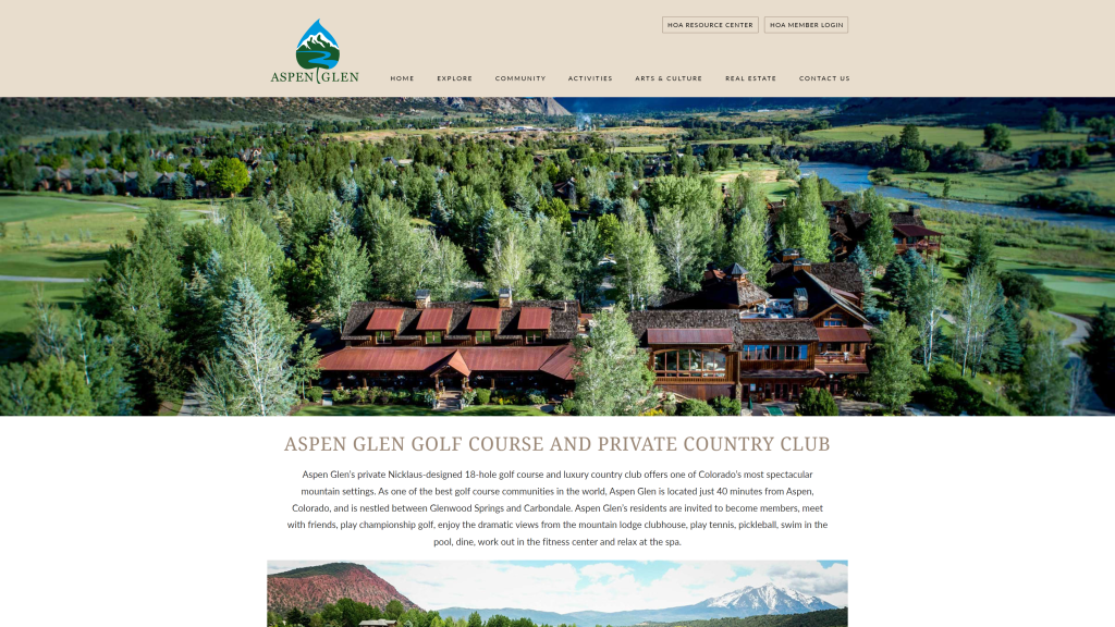 screenshot of the Aspen Glen Club best golf course in colorado homepage