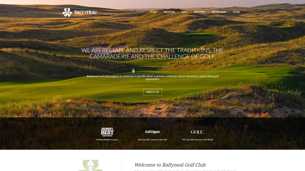 screenshot of the Ballyneal Golf Club homepage