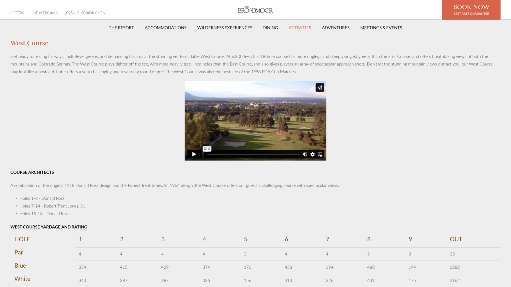 screenshot of the The Broadmoor Golf Club: West Course homepage