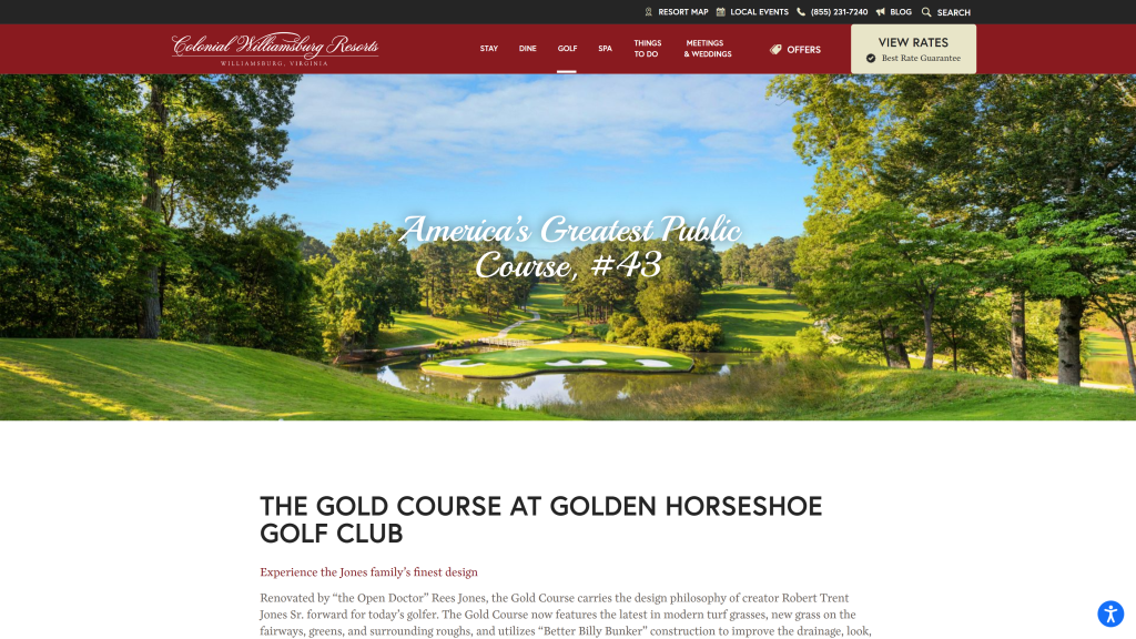 screenshot of the golden horseshoe golf club
