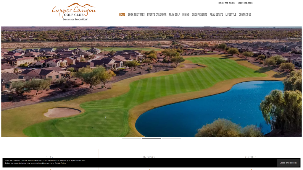 screenshot of the Copper Canyon Golf Club homepage