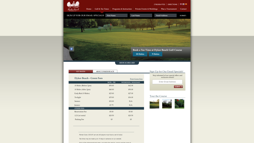 screenshot of the Dyker Beach Golf Course homepage