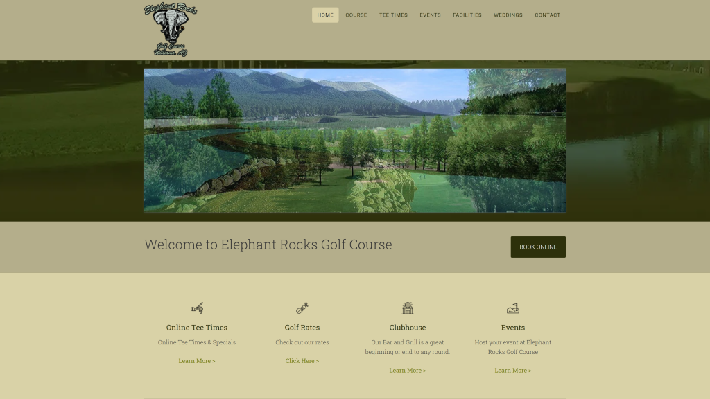 screenshot of the Elephant Rocks at Williams homepage