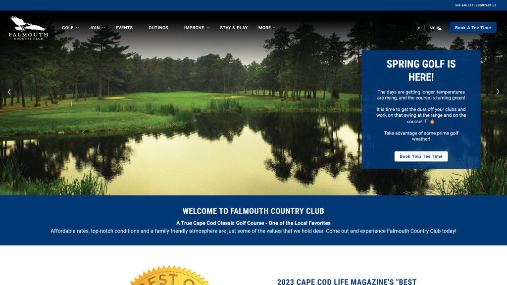 screenshot of the Falmouth Country Club homepage