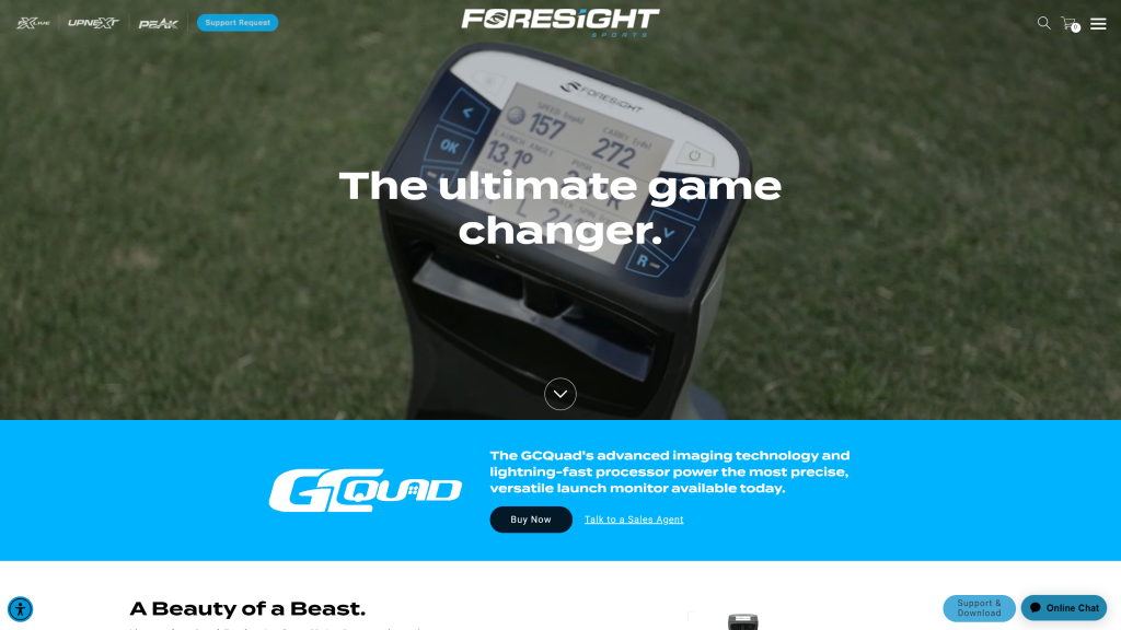 screenshot of the foresight gcquad best golf launch monitor homepage
