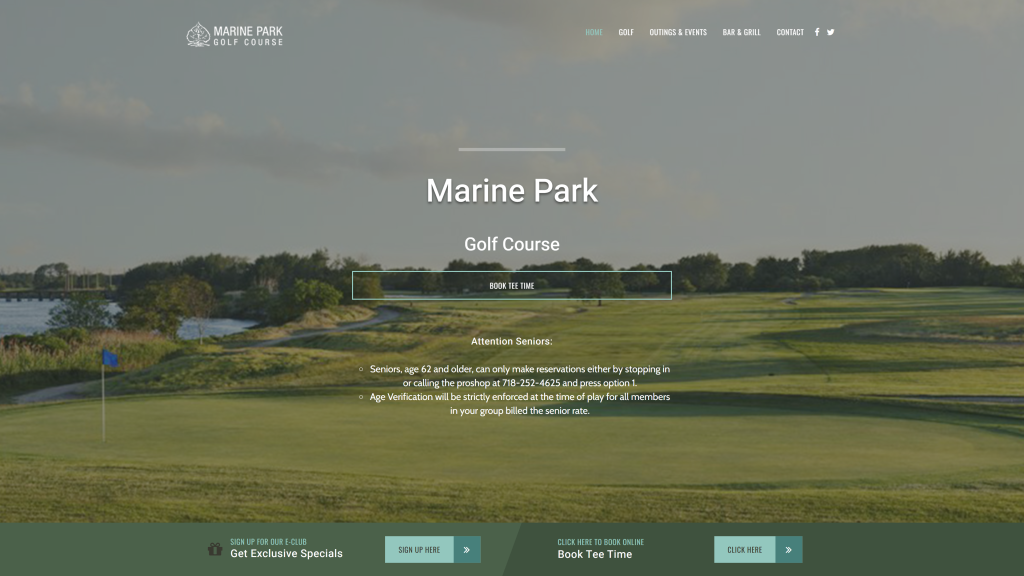 screenshot of the Marine Park public golf courses new york homepage