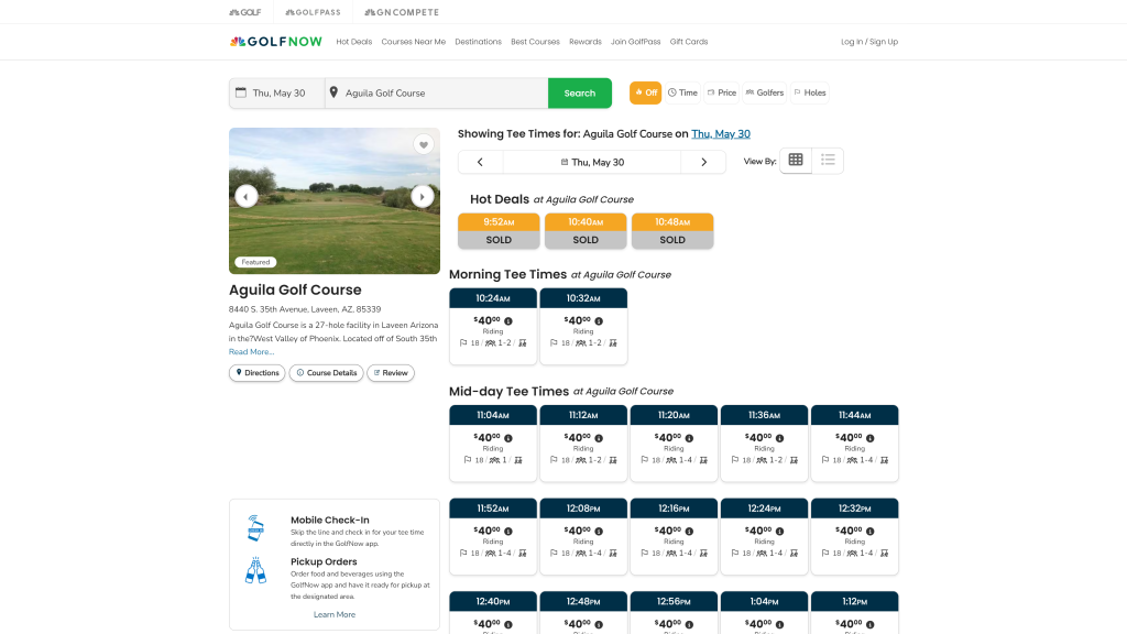screenshot of the  Aguila Golf Course best public golf courses in arizona homepage
