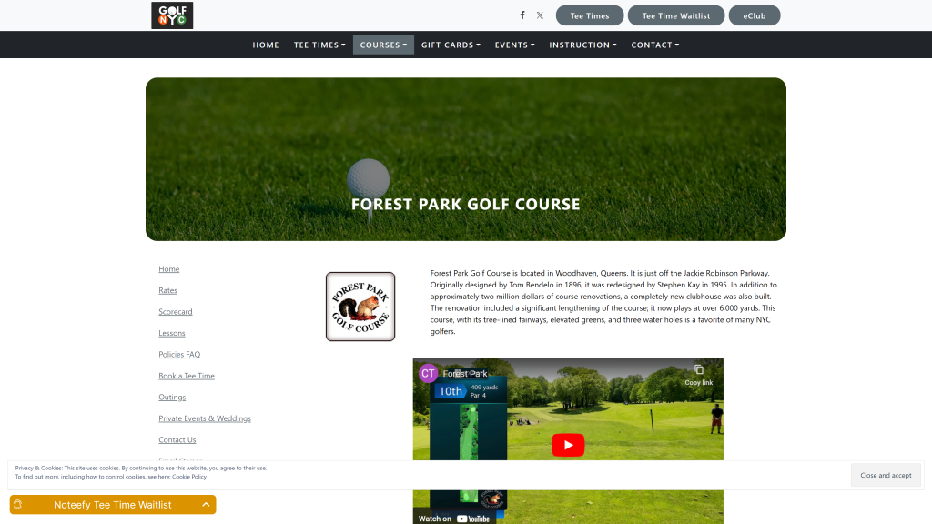 screenshot of the Forest Park Golf Course public golf courses new york homepage