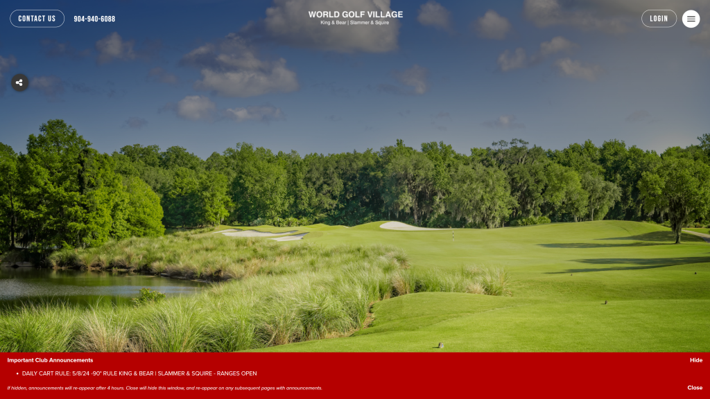 screenshot of the world golf village homepage