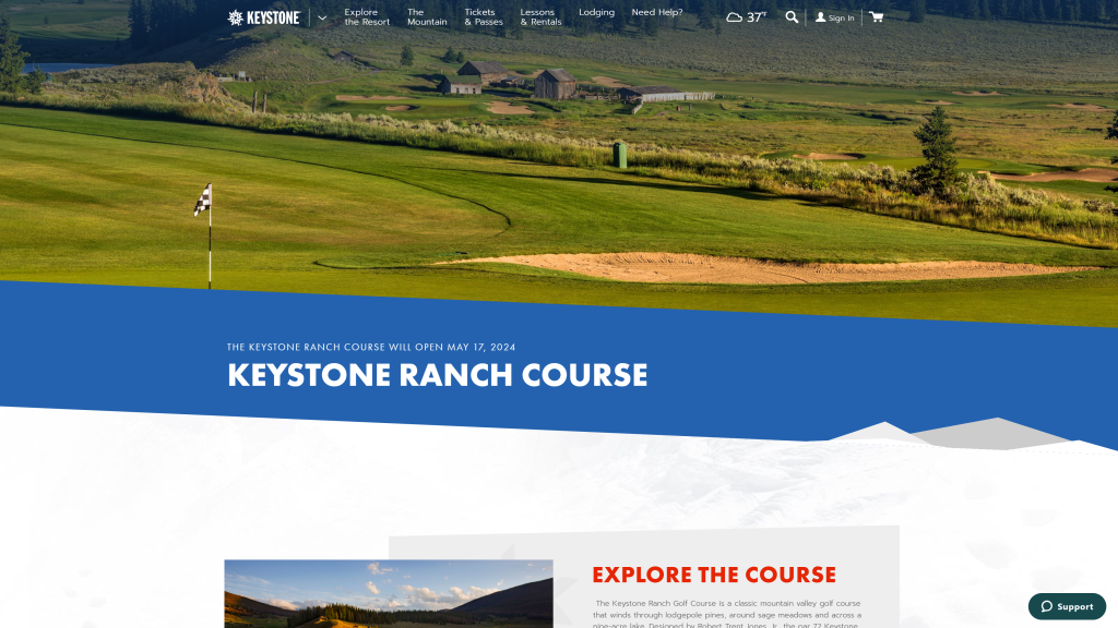 screenshot of the Keystone Ranch Golf Course homepage