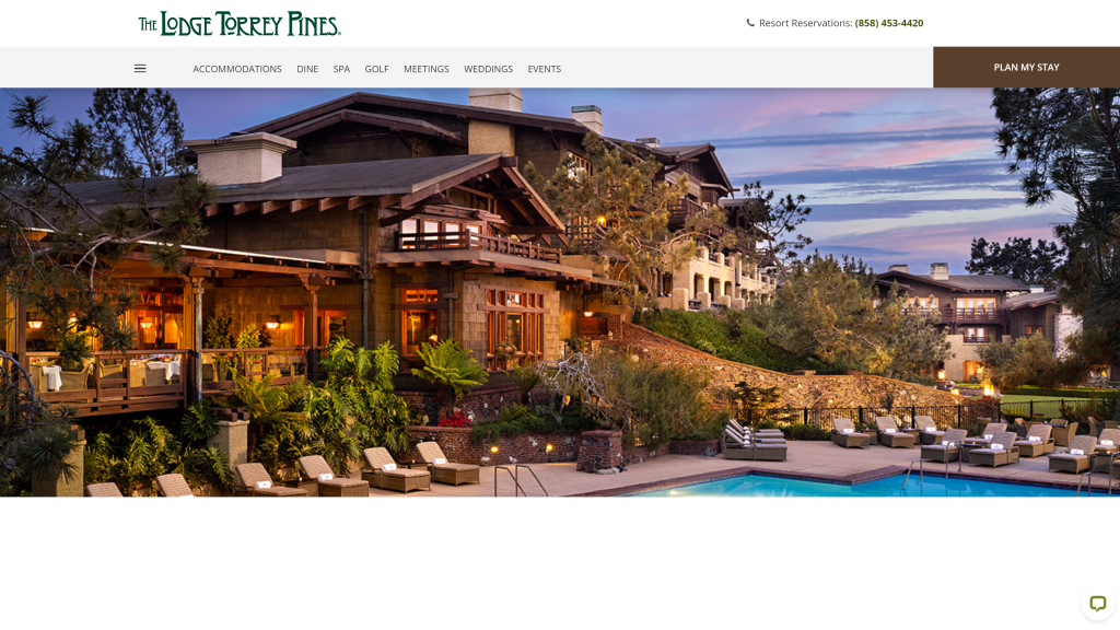 screenshot of the lodge torrey pines homepage