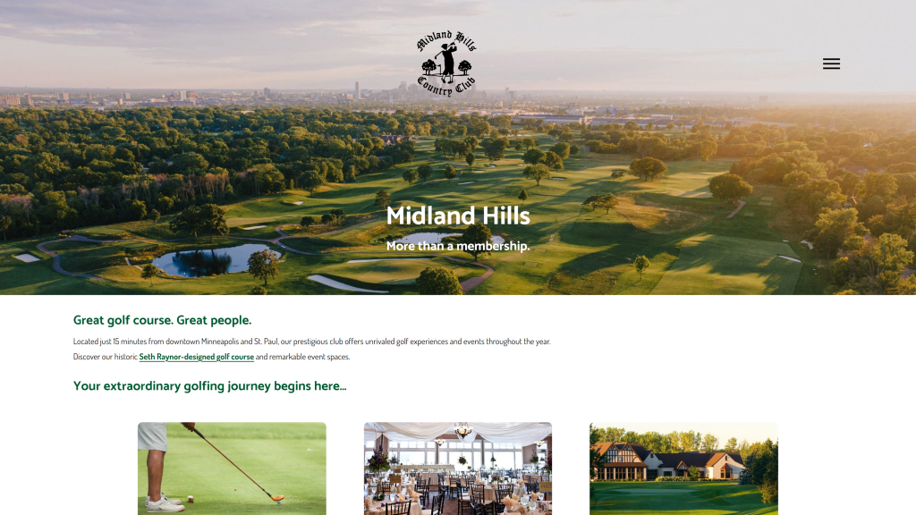 screenshot of the midland hills country club best public golf courses in minneapolis homepage