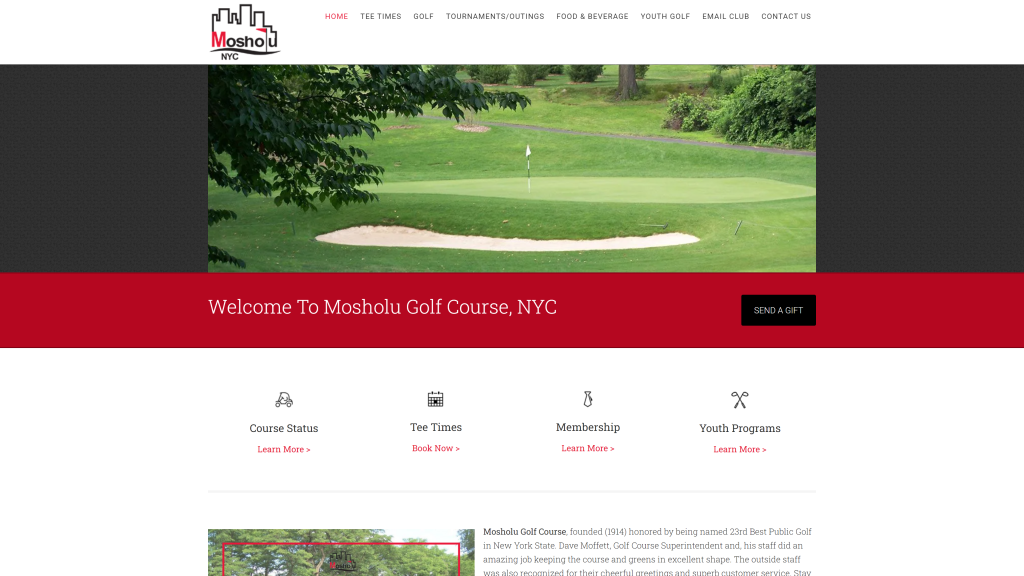screenshot of the Mosholu Golf Course homepage