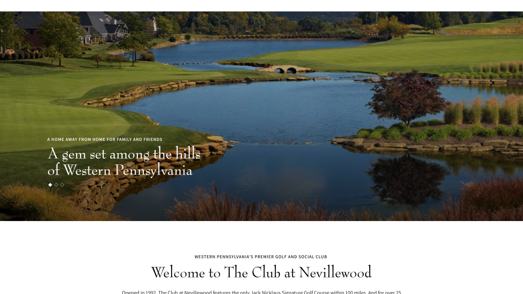 screenshot of the The Club at Nevillewood nicest golf courses in PA homepage