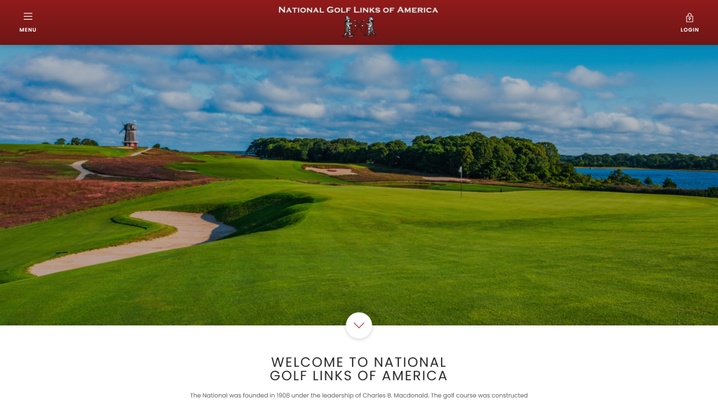screenshot of the National Golf Links of America best golf courses in New York. homepage