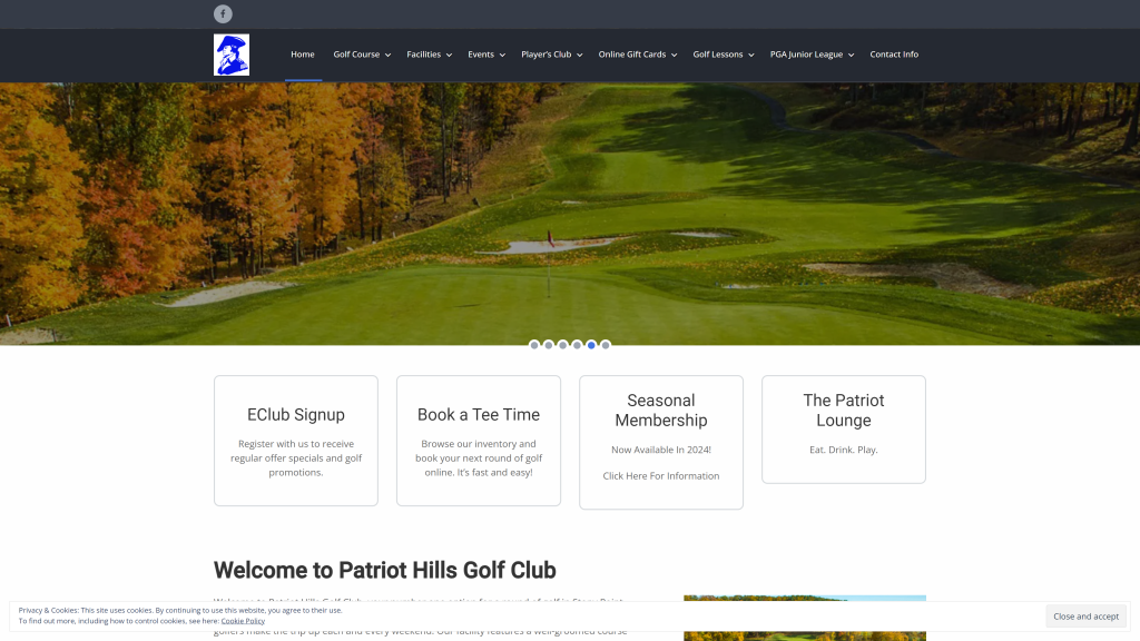 screenshot of the Patriot Hills homepage