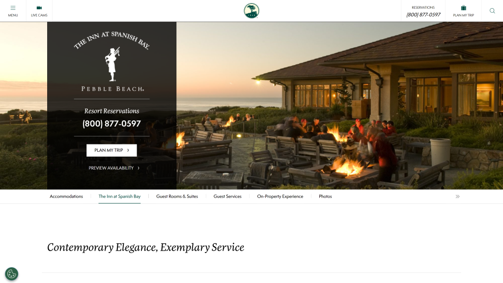 screenshot of the inn at pebble beach homepage