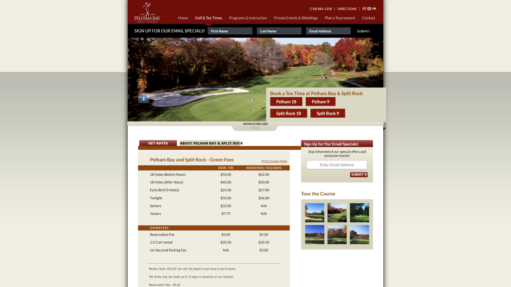 screenshot of the Pelham Bay/Split Rock Golf Course public golf courses new york homepage