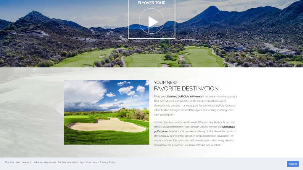 screenshot of the Quintero Golf Club best public golf courses in arizona homepage