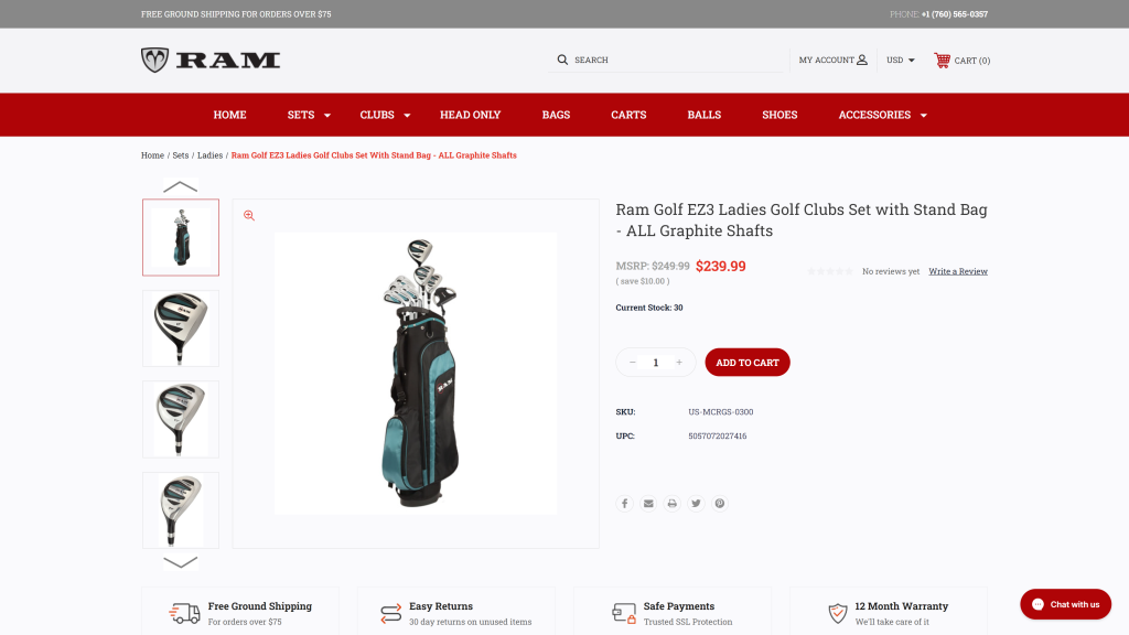 screenshot of the Ram Golf EZ3 best ladies golf clubs for beginners