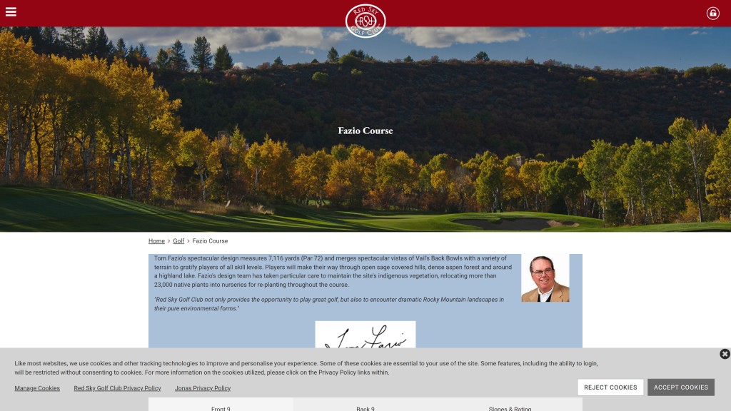 screenshot of the Red Sky Ranch & Golf Club Fazio Course best public golf courses in colorado homepage