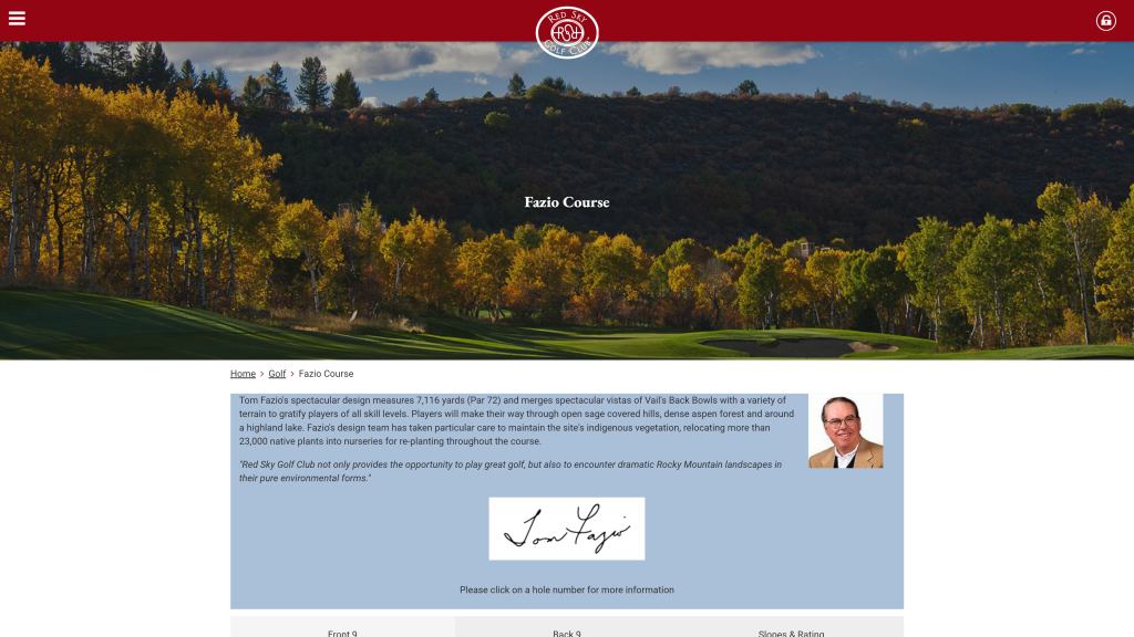 screenshot of the Red Sky Ranch & Golf Club: Fazio Course best golf course in colorado homepage