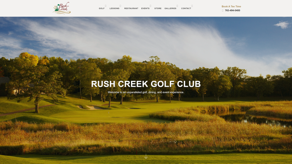 screenshot of the rush creek golf club homepage