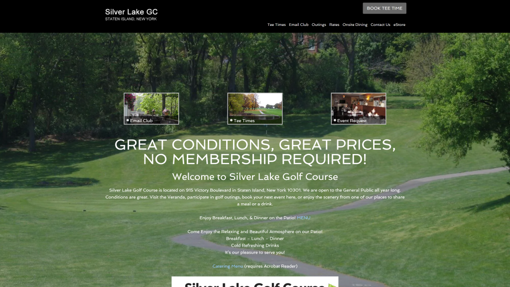 screenshot of the Silver Lake Golf Course public golf courses new york homepage