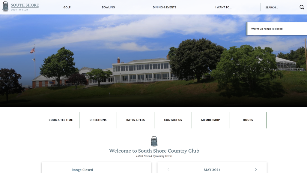 screenshot of the South Shore Country Club homepage