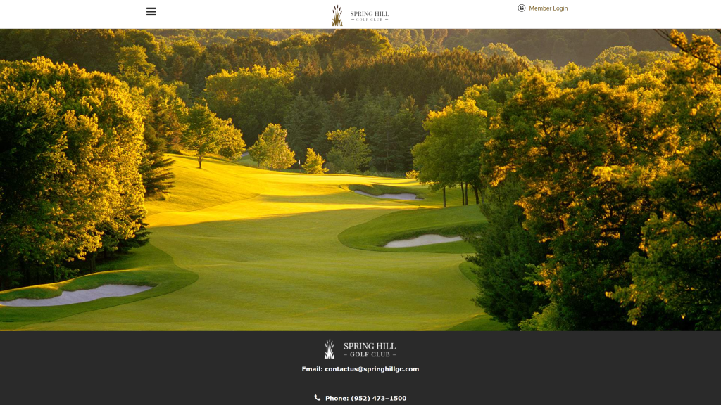 screenshot of the spring hill golf club homepage