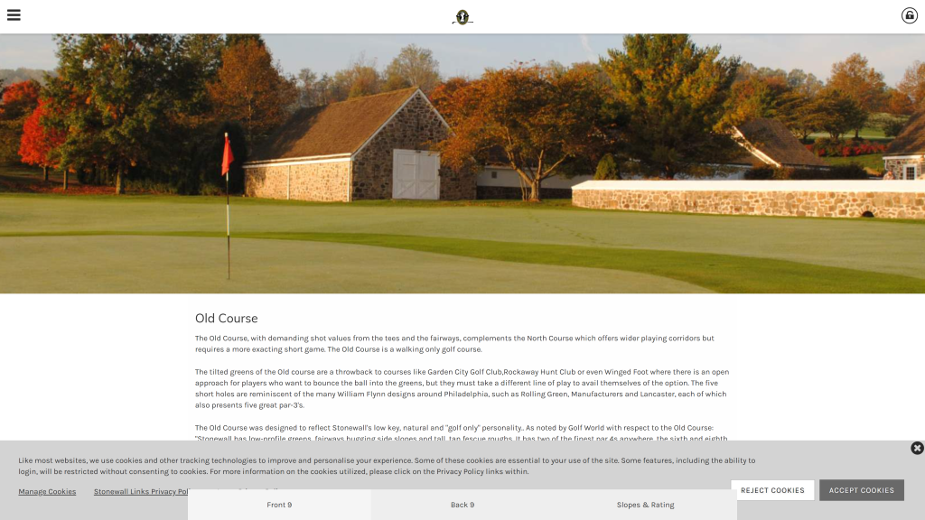 screenshot of the Stonewall Golf Course (Old Course) homepage