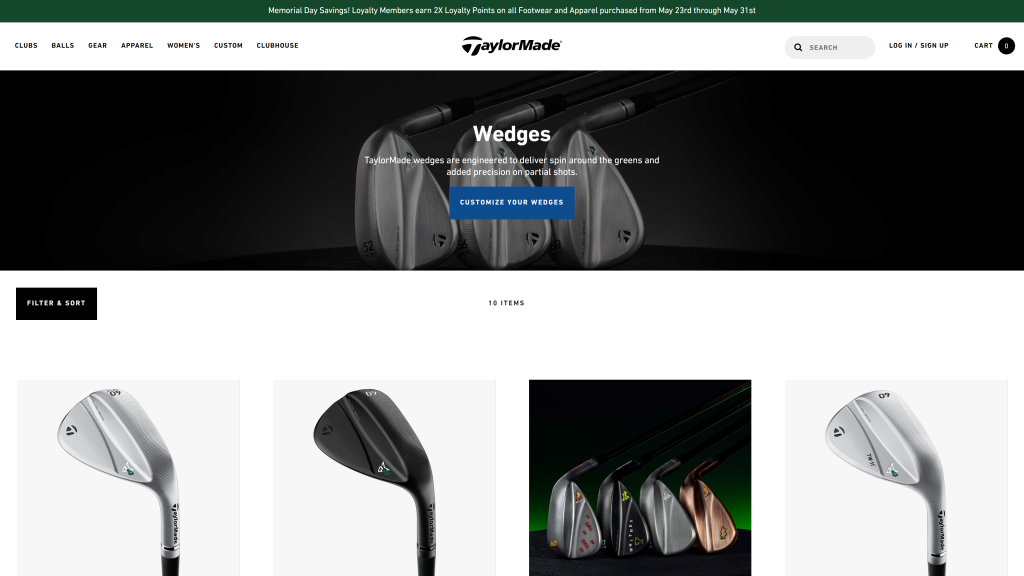 screenshot of the taylormade homepage