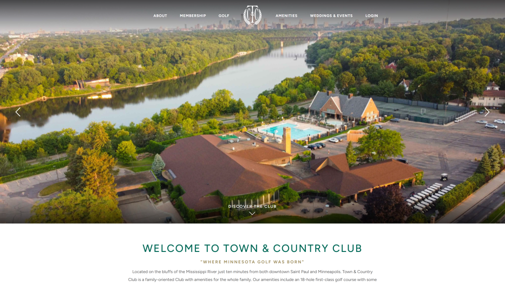 screenshot of the town and country club best public golf courses in minneapolis homepage