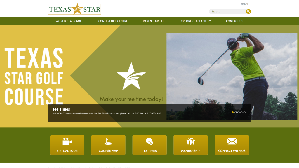 screenshot of the texas star golf best public golf courses in dallas homepage